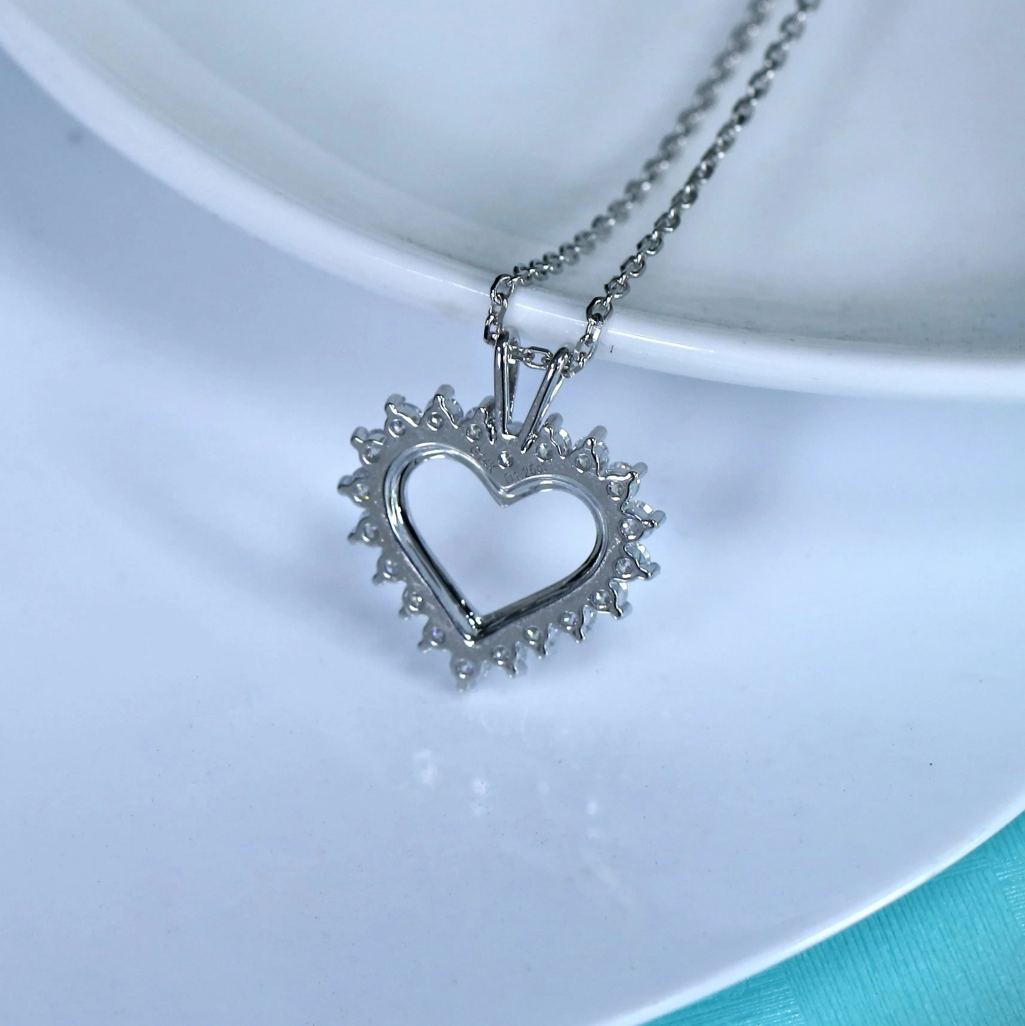 10k White Gold Heart Moissanite Necklace 1.2ct Total