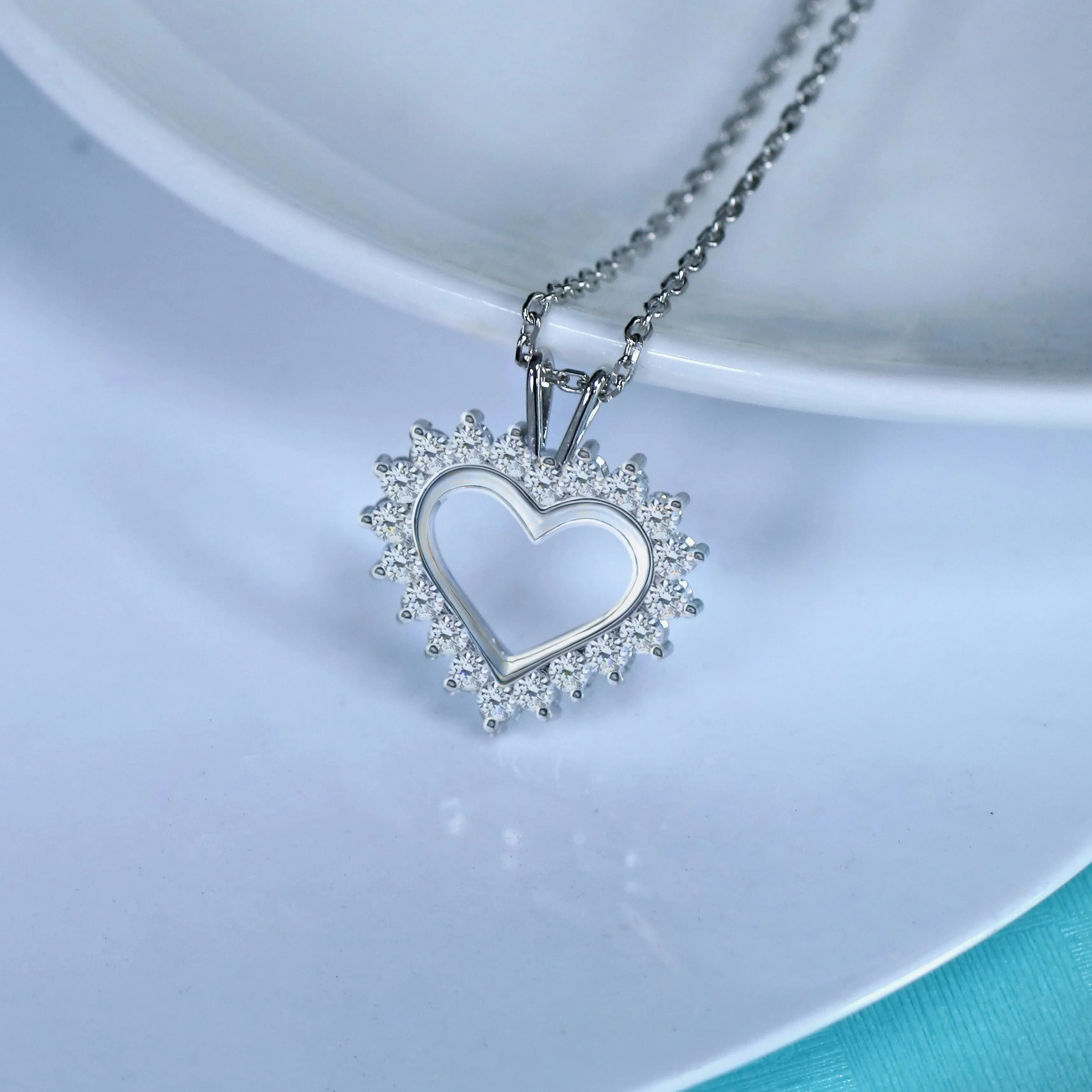 10k White Gold Heart Moissanite Necklace 1.2ct Total