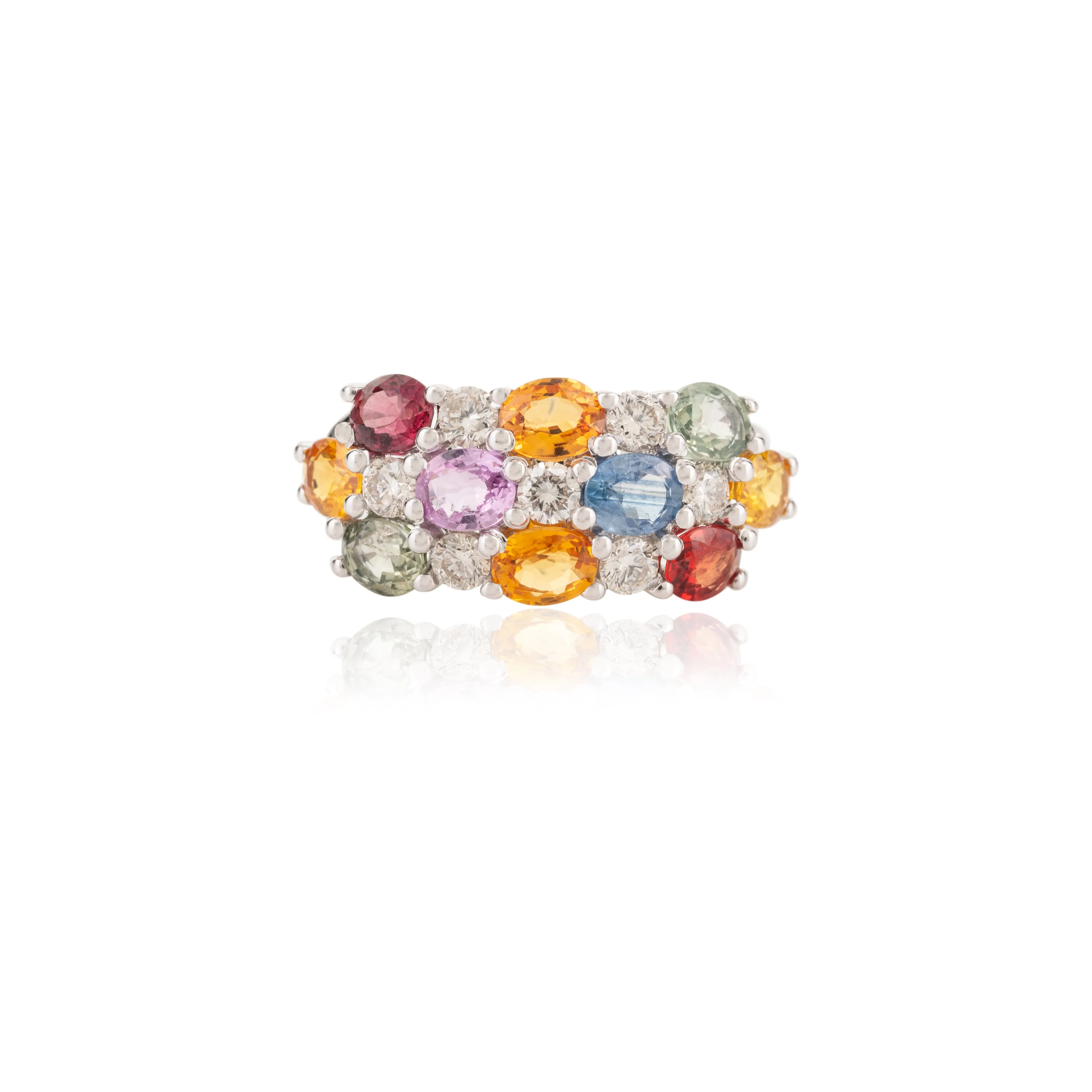 14K Gold Multi Sapphire & Diamond Ring