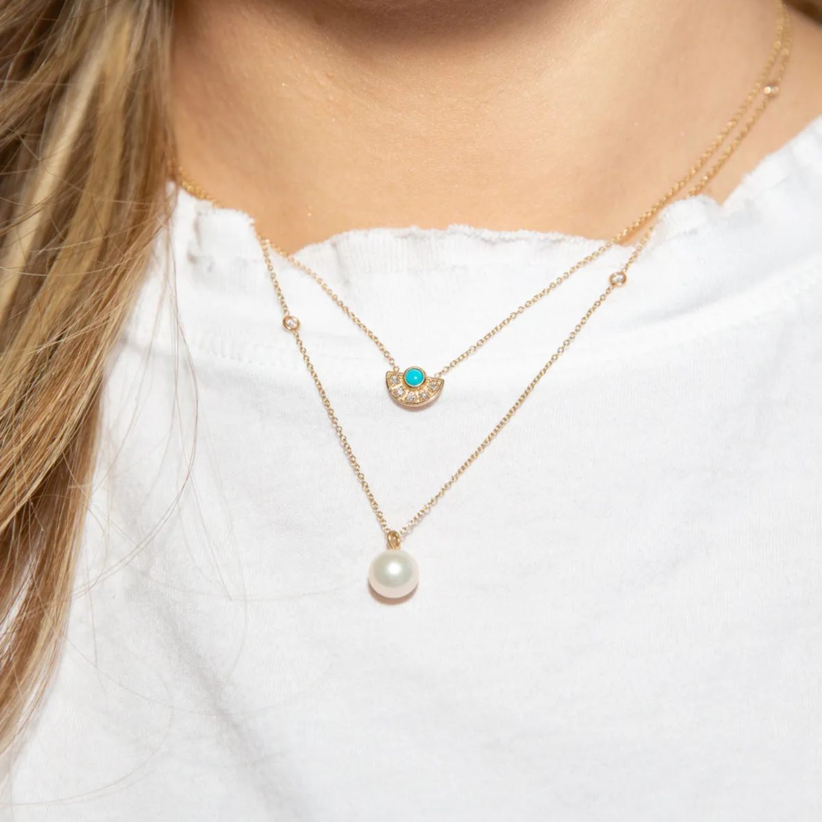 14k Turquoise & Diamond Horizon Fan Necklace