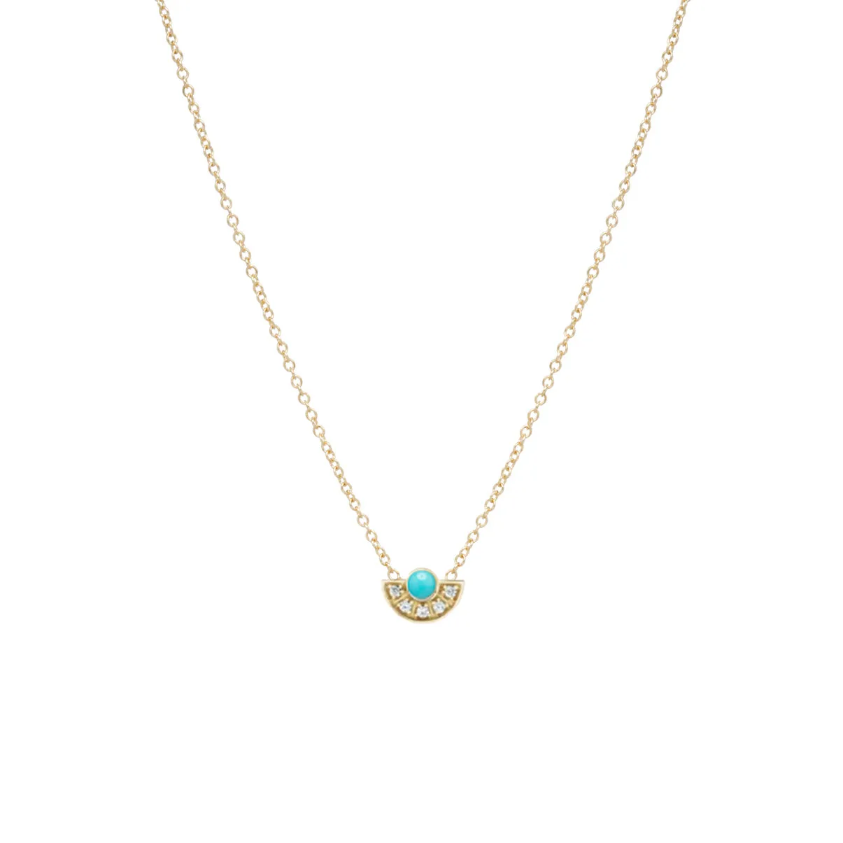 14k Turquoise & Diamond Horizon Fan Necklace