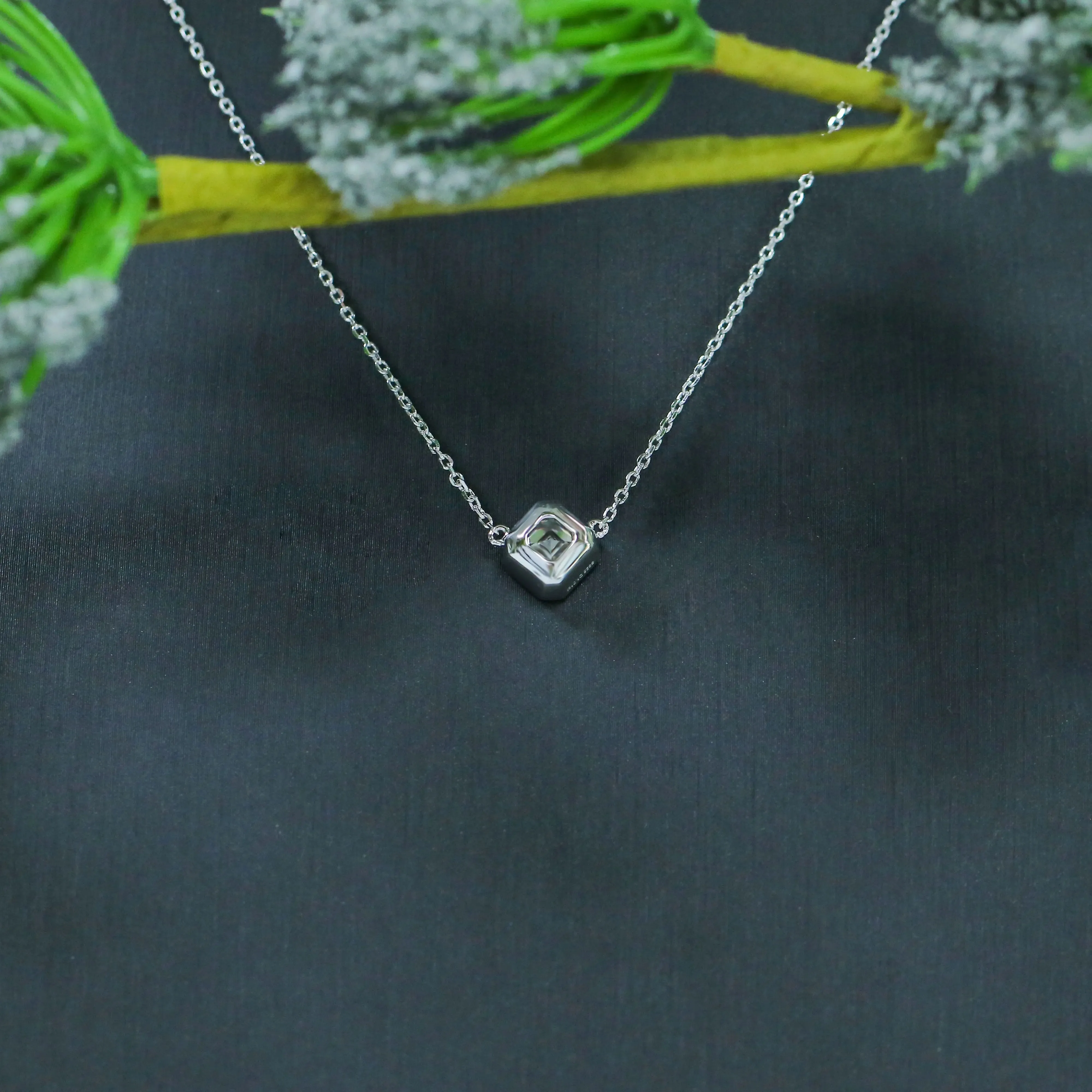 14k White Gold Asscher Cut Moissanite Necklace 1ct