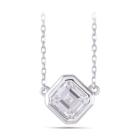 14k White Gold Asscher Cut Moissanite Necklace 1ct