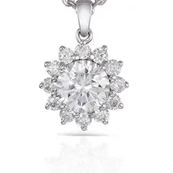 14k White Gold Moissanite Necklace / Pendant 1ct Center Stone