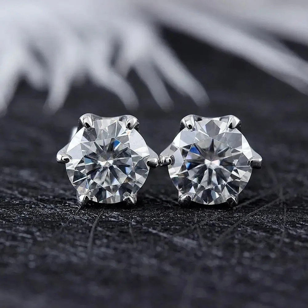 14k White Gold Moissanite Stud Earrings 2ctw & 2.3ctw Options