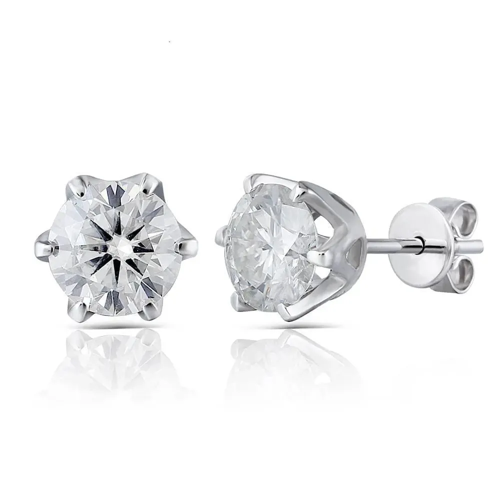 14k White Gold Moissanite Stud Earrings 2ctw & 2.3ctw Options