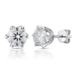 14k White Gold Moissanite Stud Earrings 2ctw & 2.3ctw Options