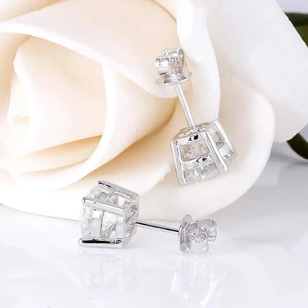 14k White Gold Stud Moissanite Earrings 1.68ctw & 2.6ctw