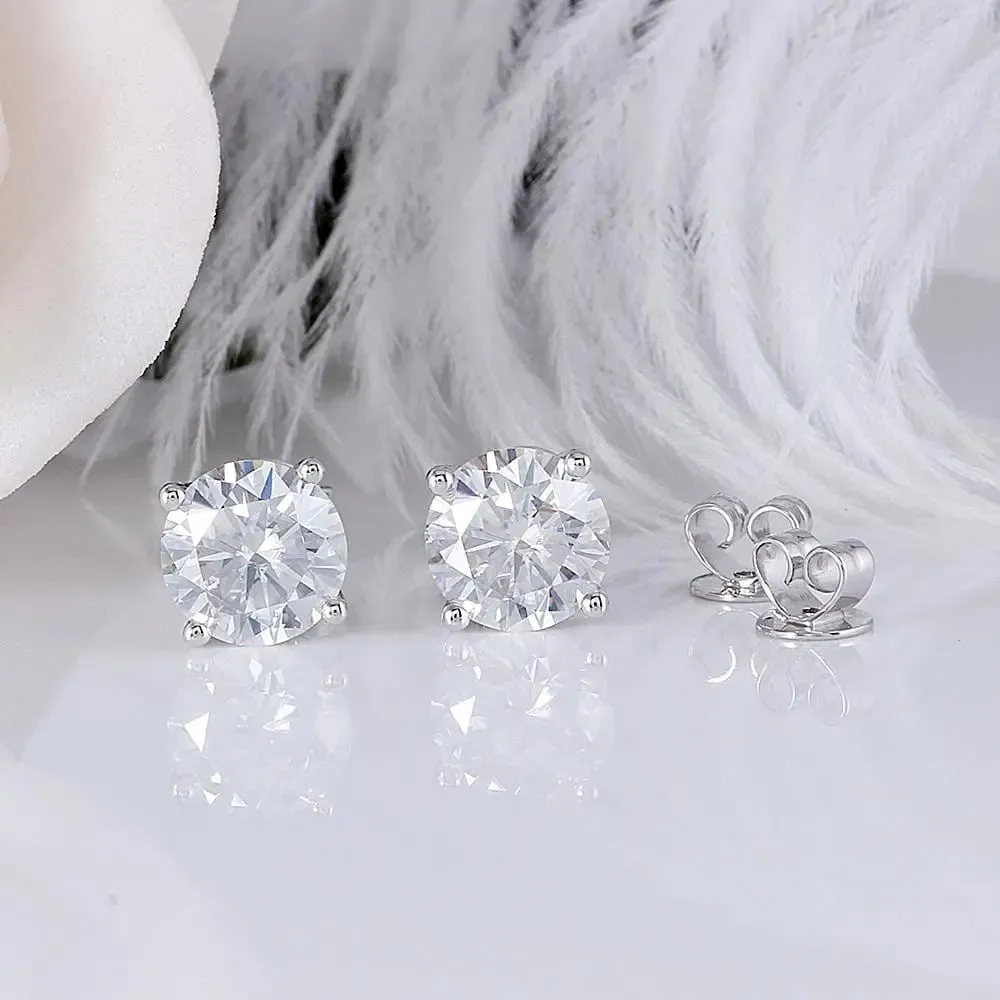 14k White Gold Stud Moissanite Earrings 1.68ctw & 2.6ctw