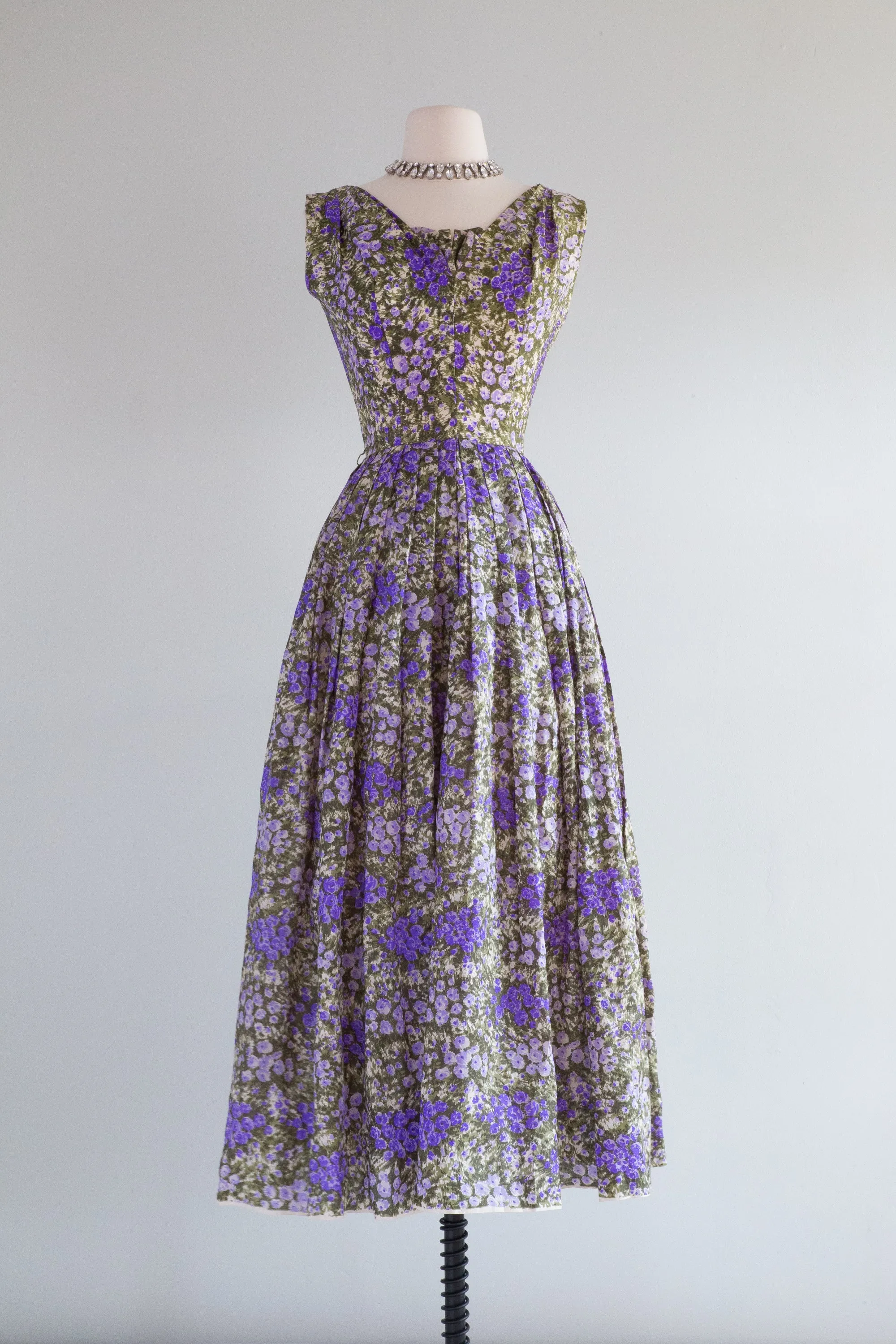 1950's Suzy Perette Silk Fields of Heather Midi Dress / XS