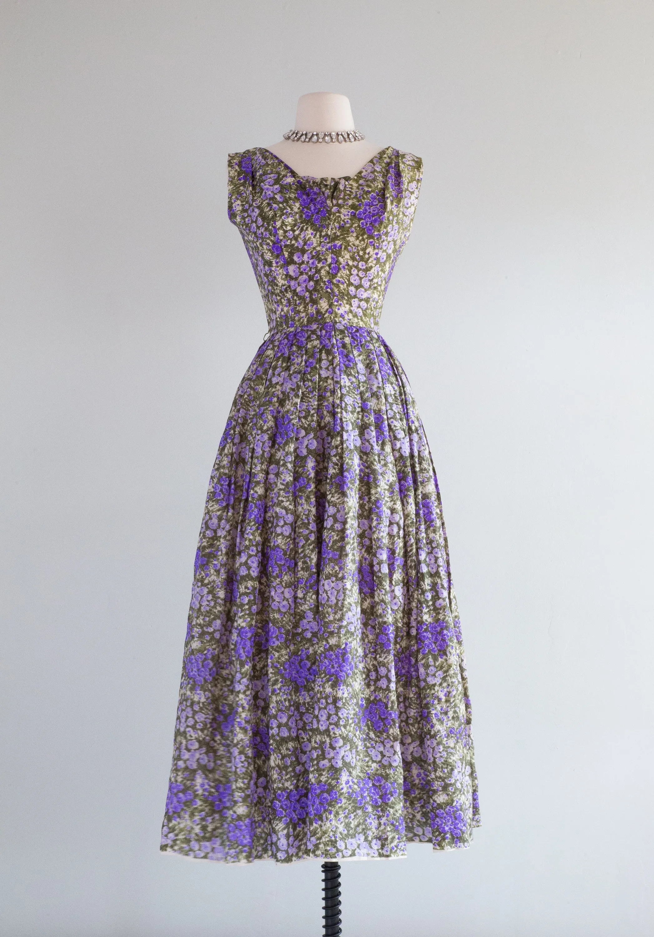 1950's Suzy Perette Silk Fields of Heather Midi Dress / XS