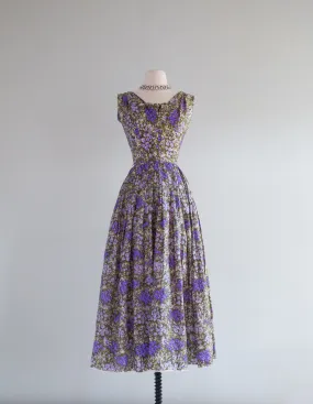 1950's Suzy Perette Silk Fields of Heather Midi Dress / XS