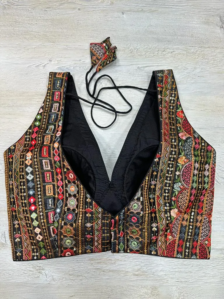 50W531-RO Multicolor Embroidered Blouse With Mirror Work