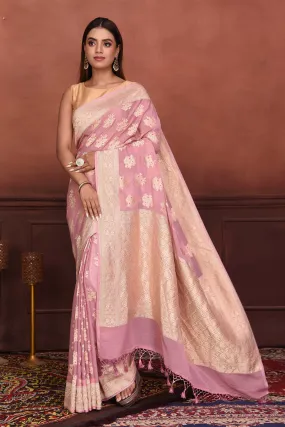 91A169-RO Pink Katan Silk Banarasi Sari with Zari Minakari Buta