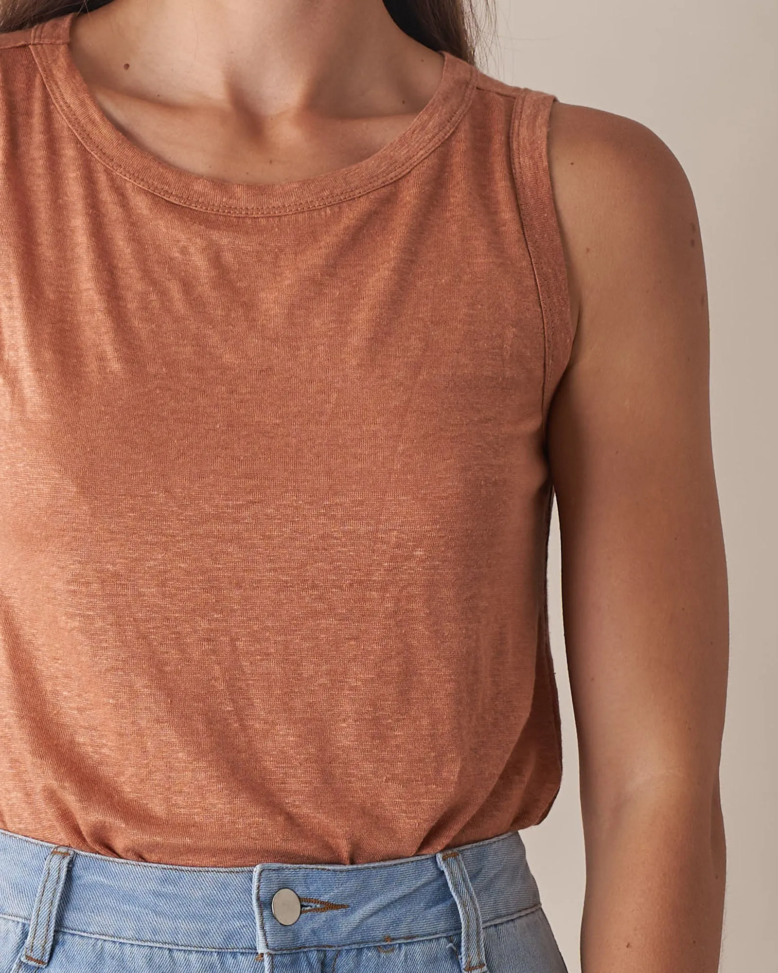 Aceline Linen Jersey Tank - Rust