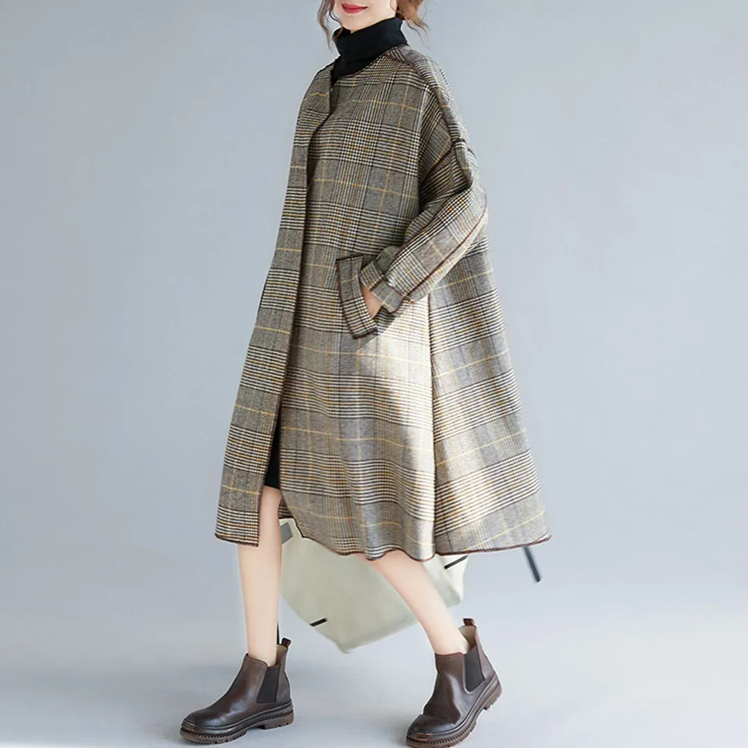 BABAKUD Plus Size Plaid Turn Down Collar Windbreaker Coat