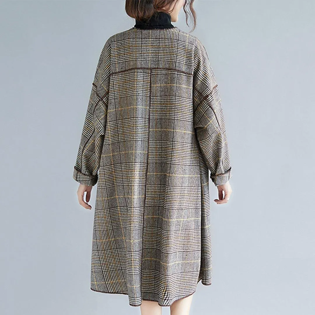 BABAKUD Plus Size Plaid Turn Down Collar Windbreaker Coat