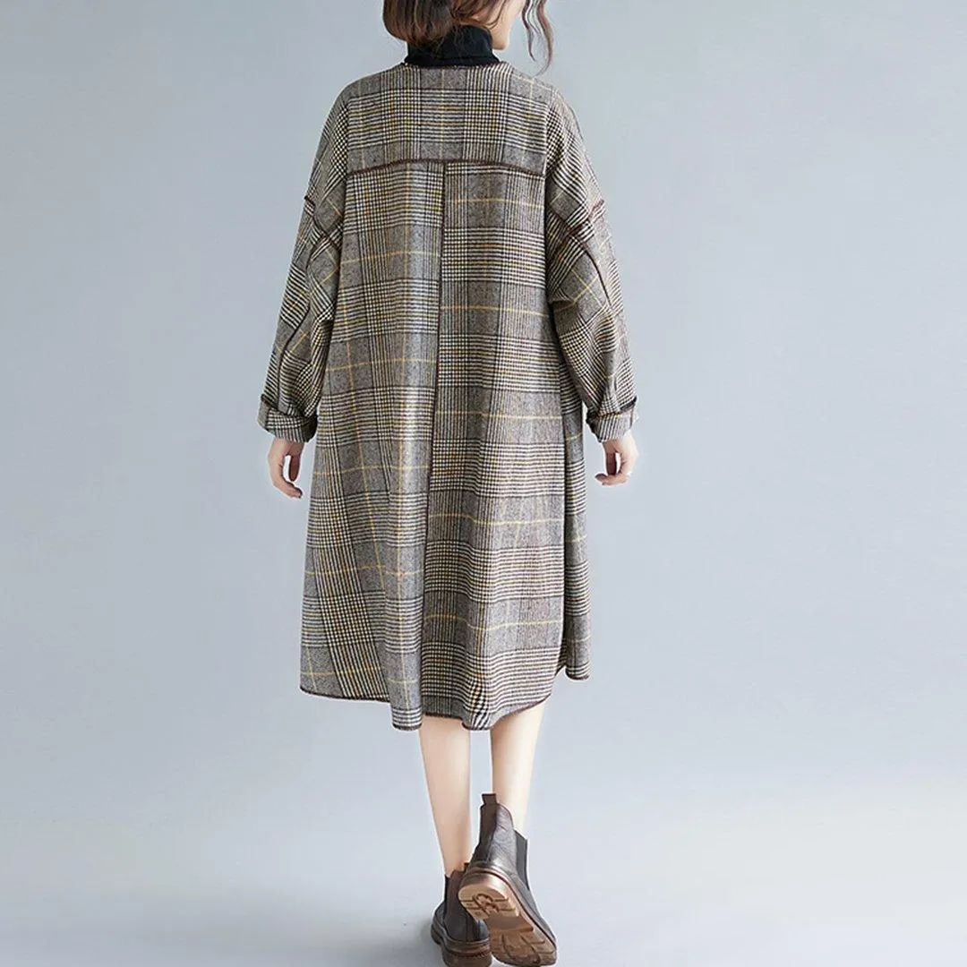 BABAKUD Plus Size Plaid Turn Down Collar Windbreaker Coat