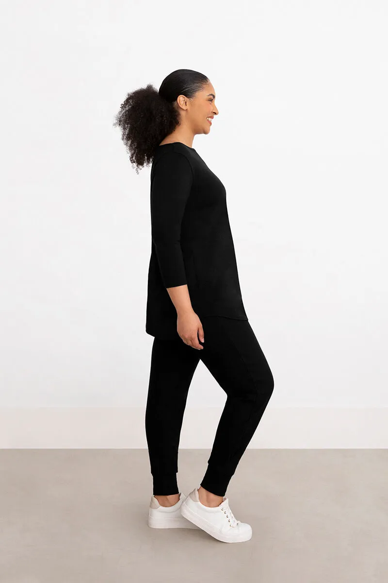 Bamboo Cotton Boat Neck Tunic | Black