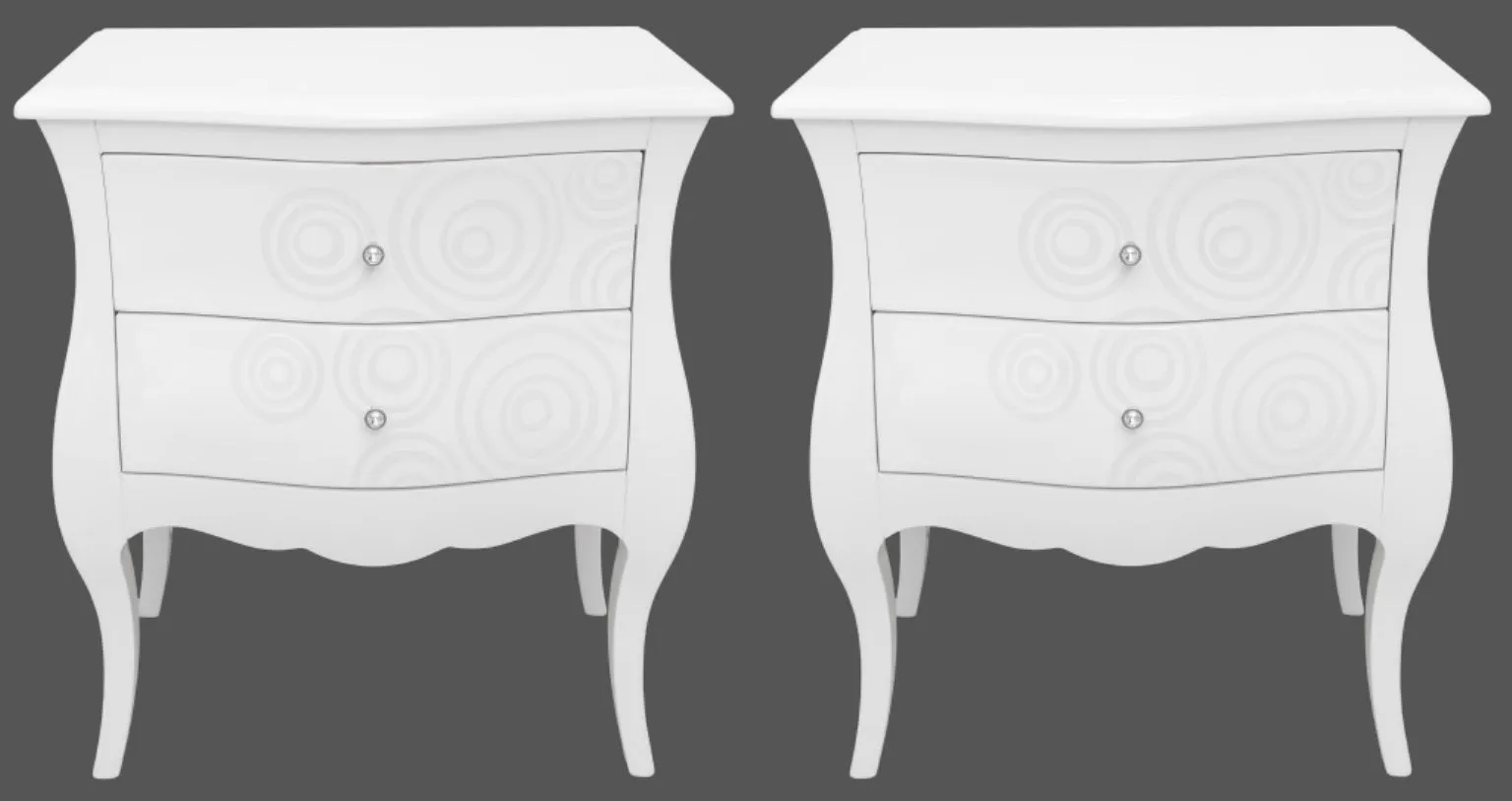 Baroque Revival Two Drawer Bombe End Tables, Pair