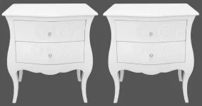 Baroque Revival Two Drawer Bombe End Tables, Pair