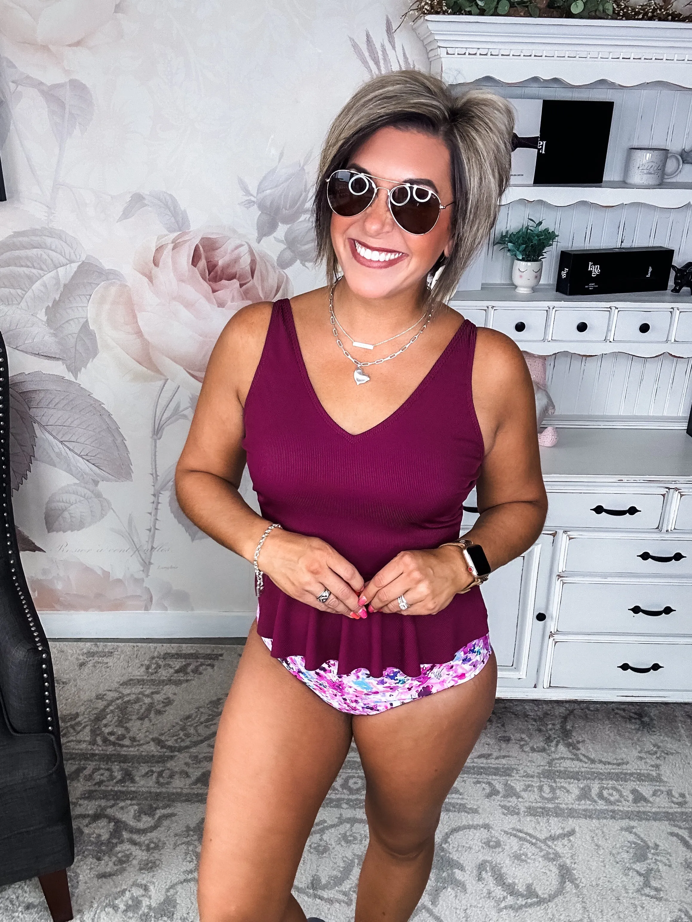 Bask In The Sun Floral Swim Bottoms - Plum