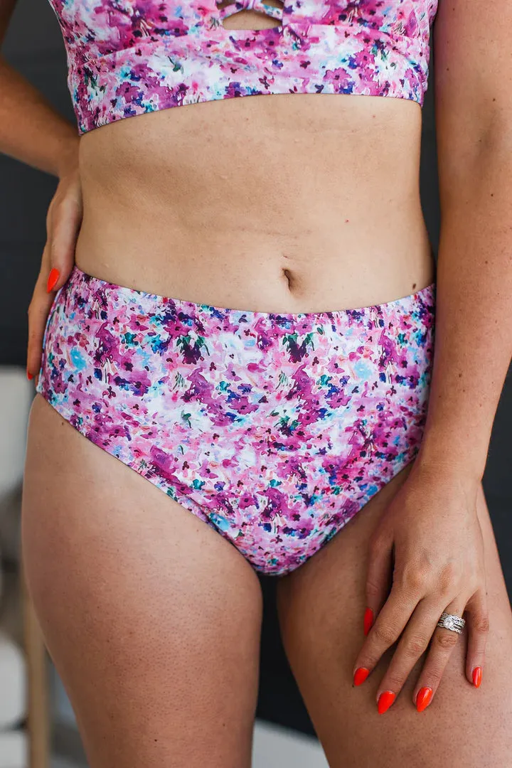 Bask In The Sun Floral Swim Bottoms - Plum