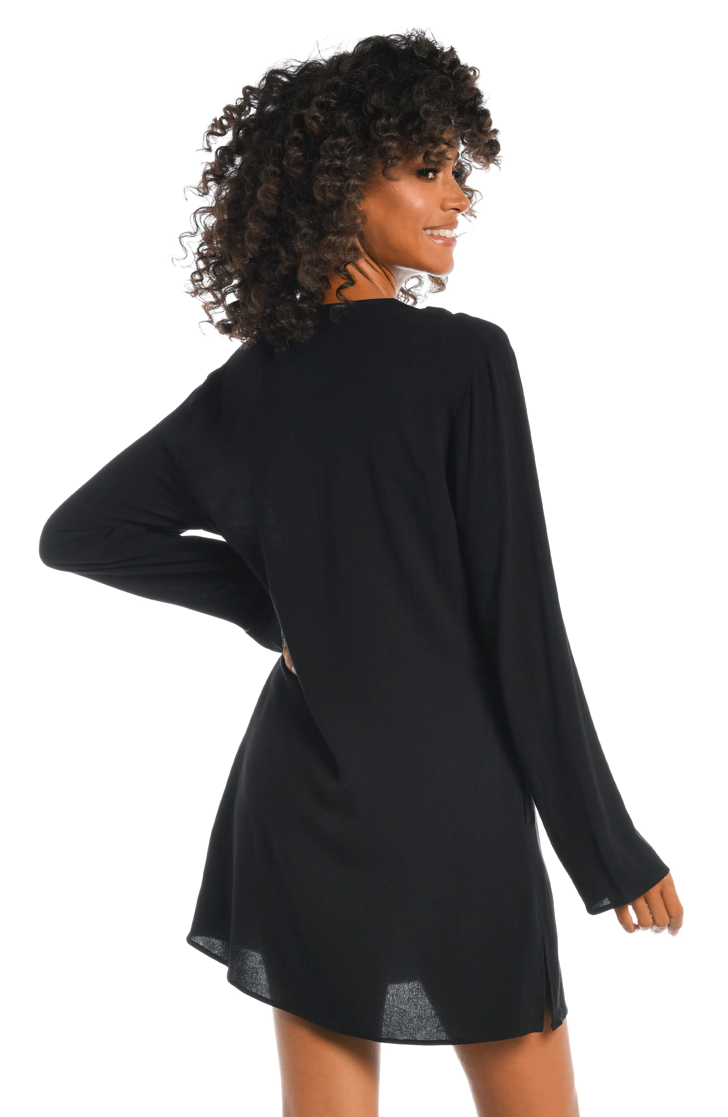 Beachcomber Basics Lace Up V-Neck Tunic - Black