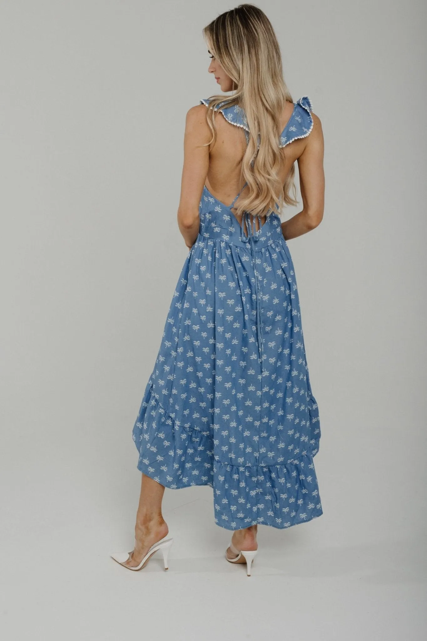 Becca Dip Hem Midi Dress In Denim