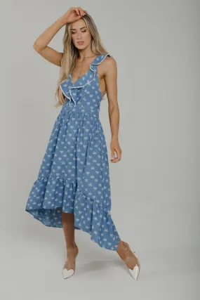 Becca Dip Hem Midi Dress In Denim