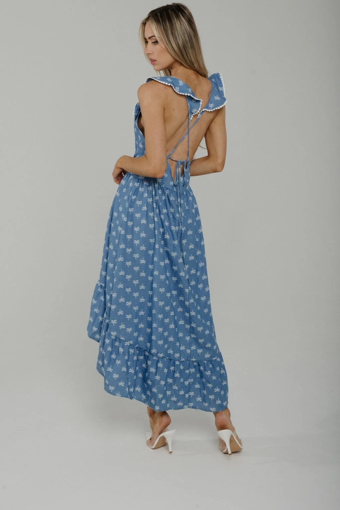 Becca Dip Hem Midi Dress In Denim