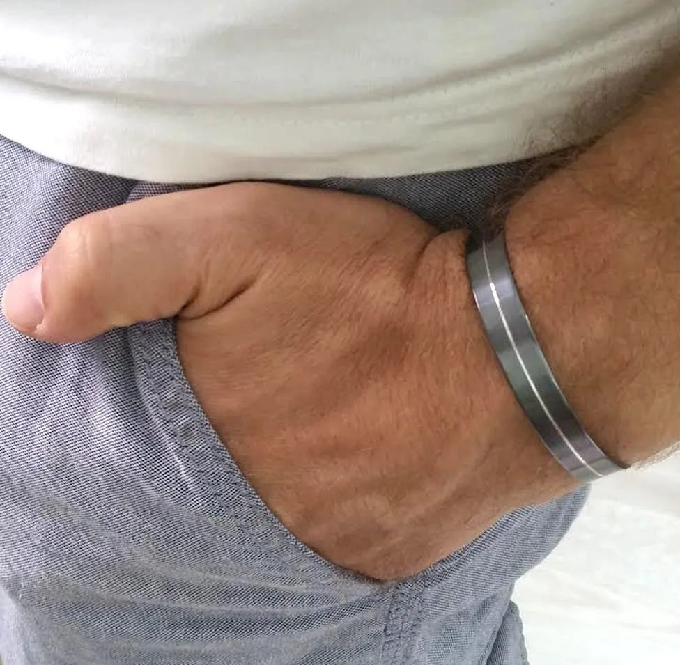 Black Bracelet - Line Cuff for Men