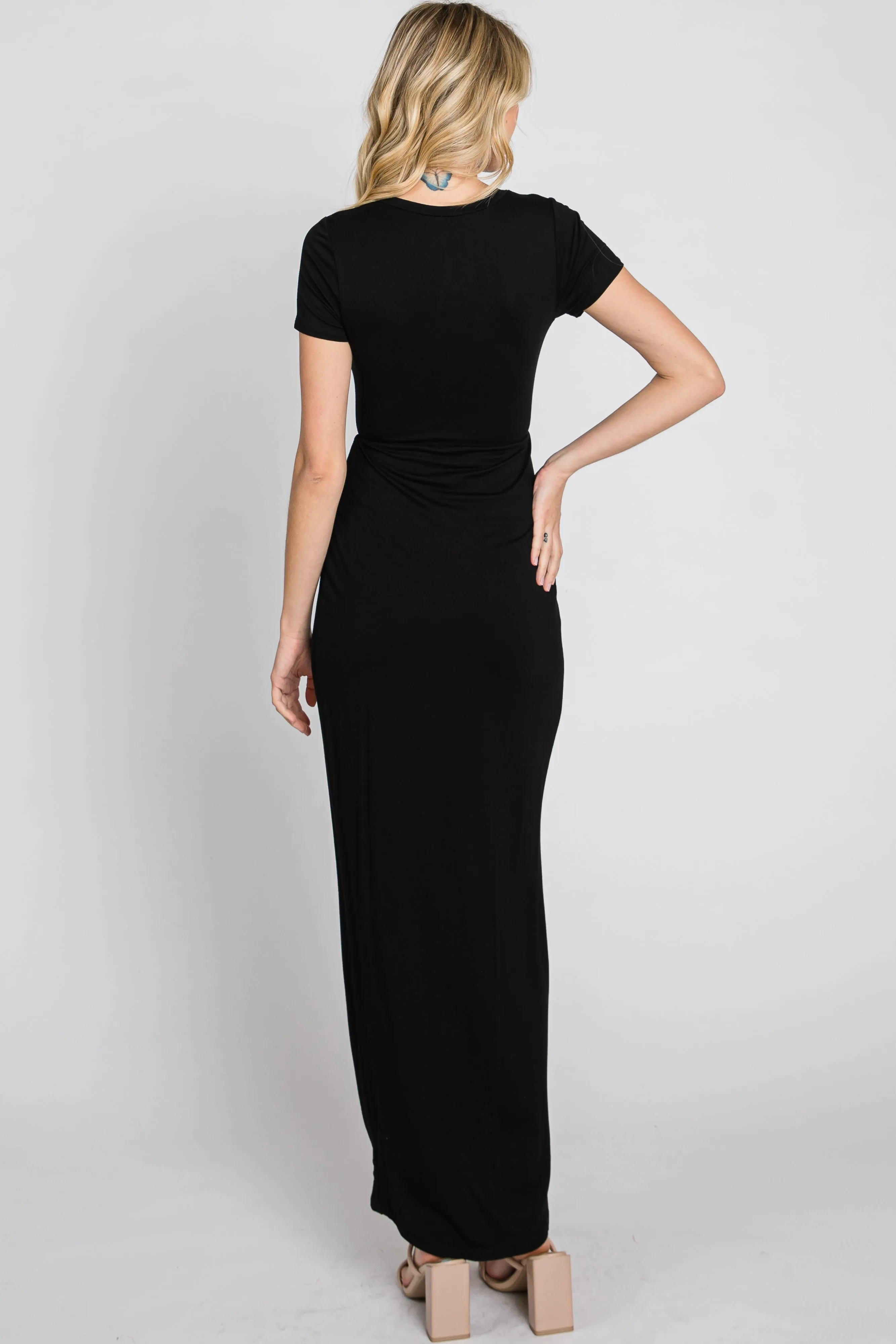 Black Short Sleeve Wrap Hem Maxi Dress