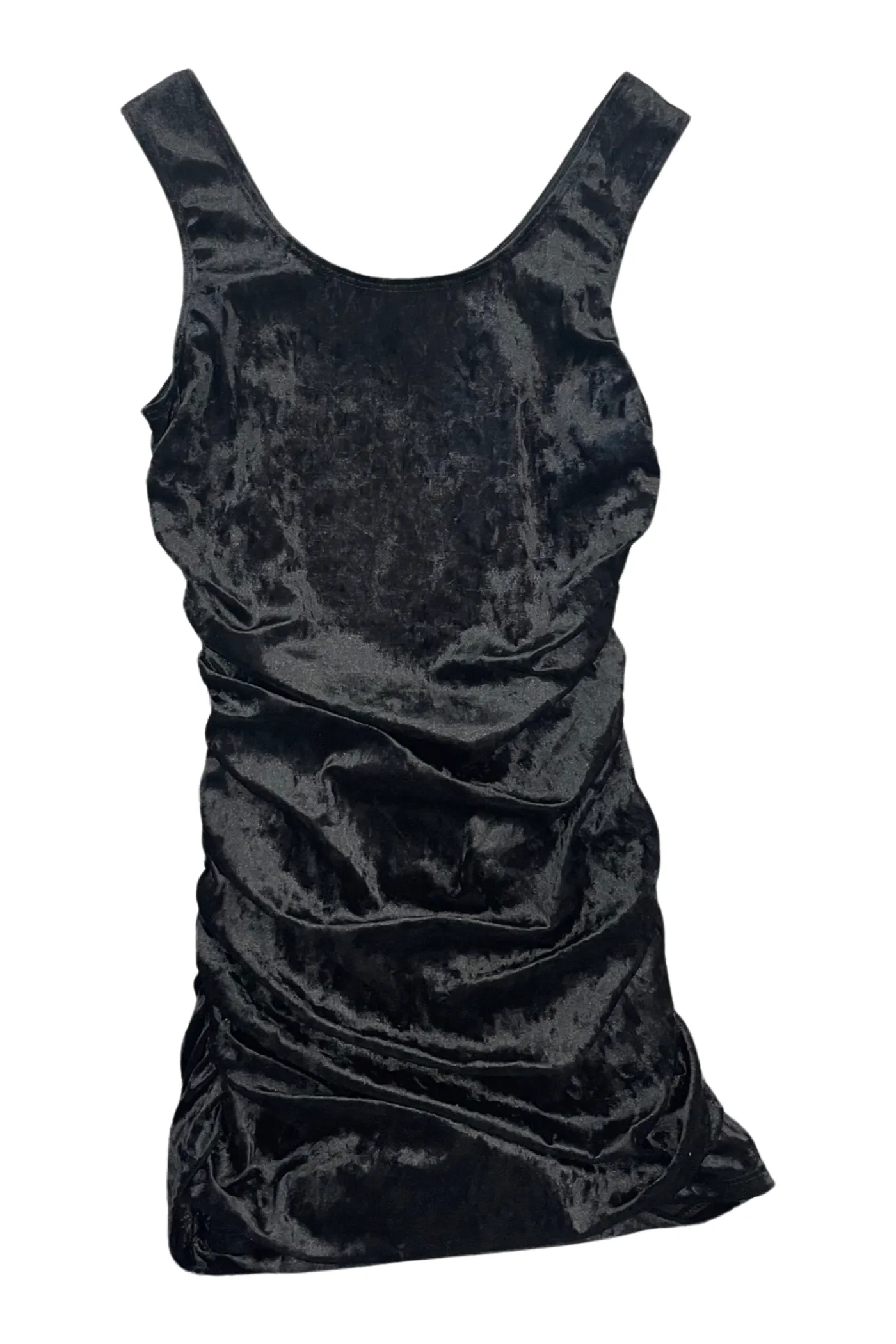 Black velvet ruched tank dress