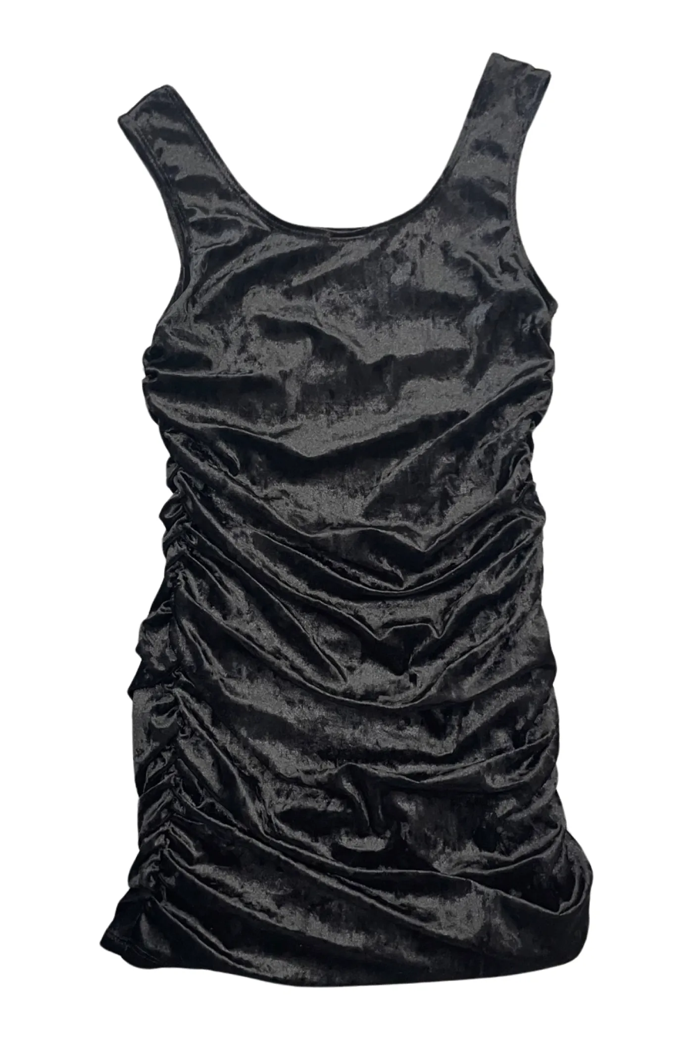 Black velvet ruched tank dress