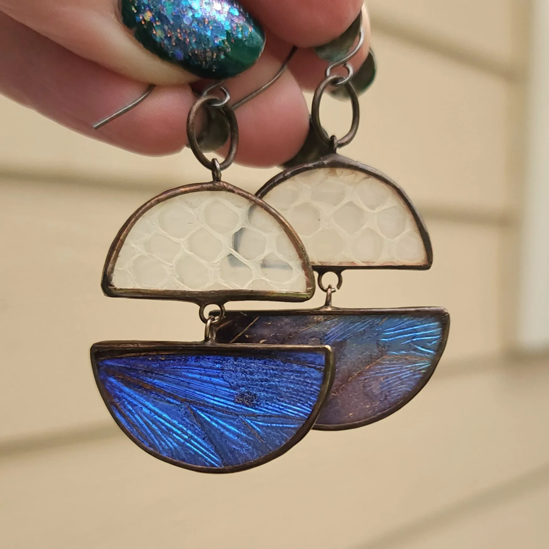 Blue Butterfly   Snakeskin Shed Horizon Earrings