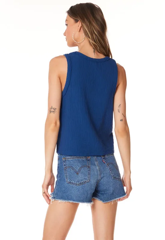 Bobi - V-Neck Raw Edge Tank Top Naval