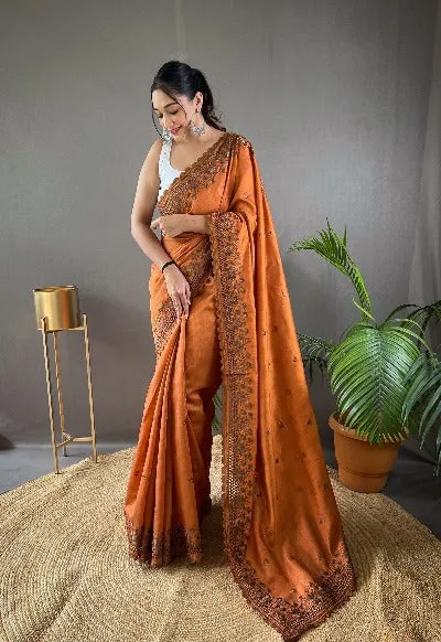 Burnt Orange Pure Soft Matka Silk Cutwork Saree