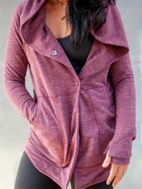 Casual Purple Hoodie With Hidden Button