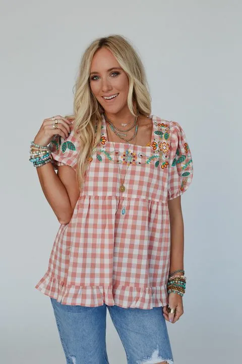 Central Park Plaid Ruffle Top - Blush