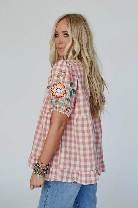 Central Park Plaid Ruffle Top - Blush