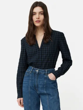 Checked Tunic Blouse | Navy