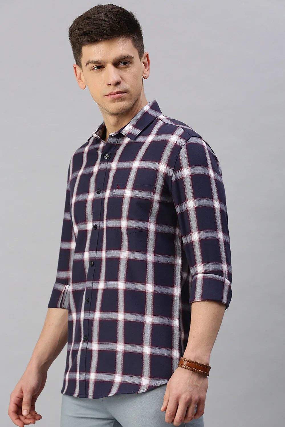 Classic Polo Men's Cotton Full Sleeve Checked Slim Fit Polo Neck Multicolur Woven Shirt | So1-118 A