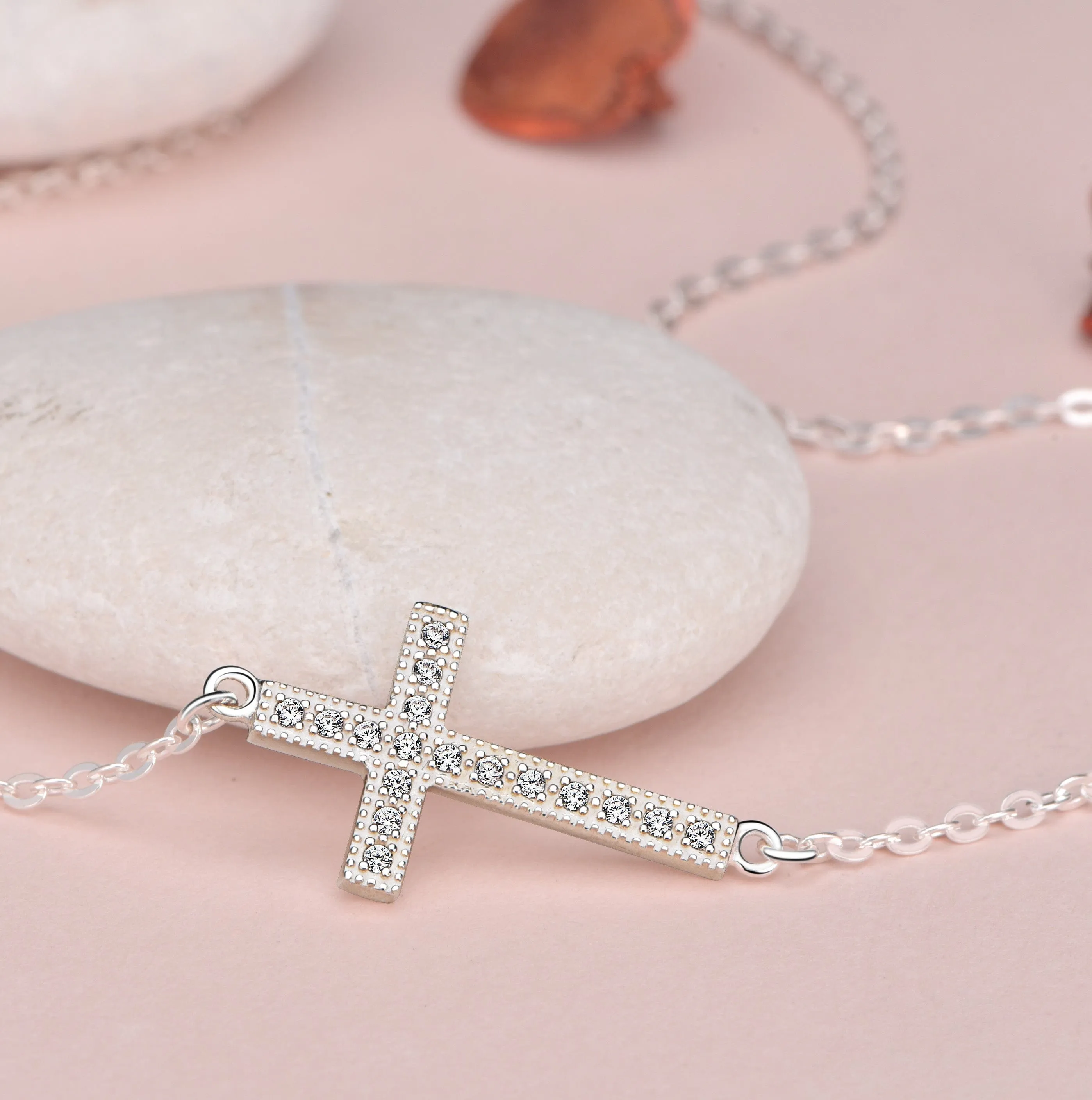 Classic Sideways Cross Necklace Sterling Silver