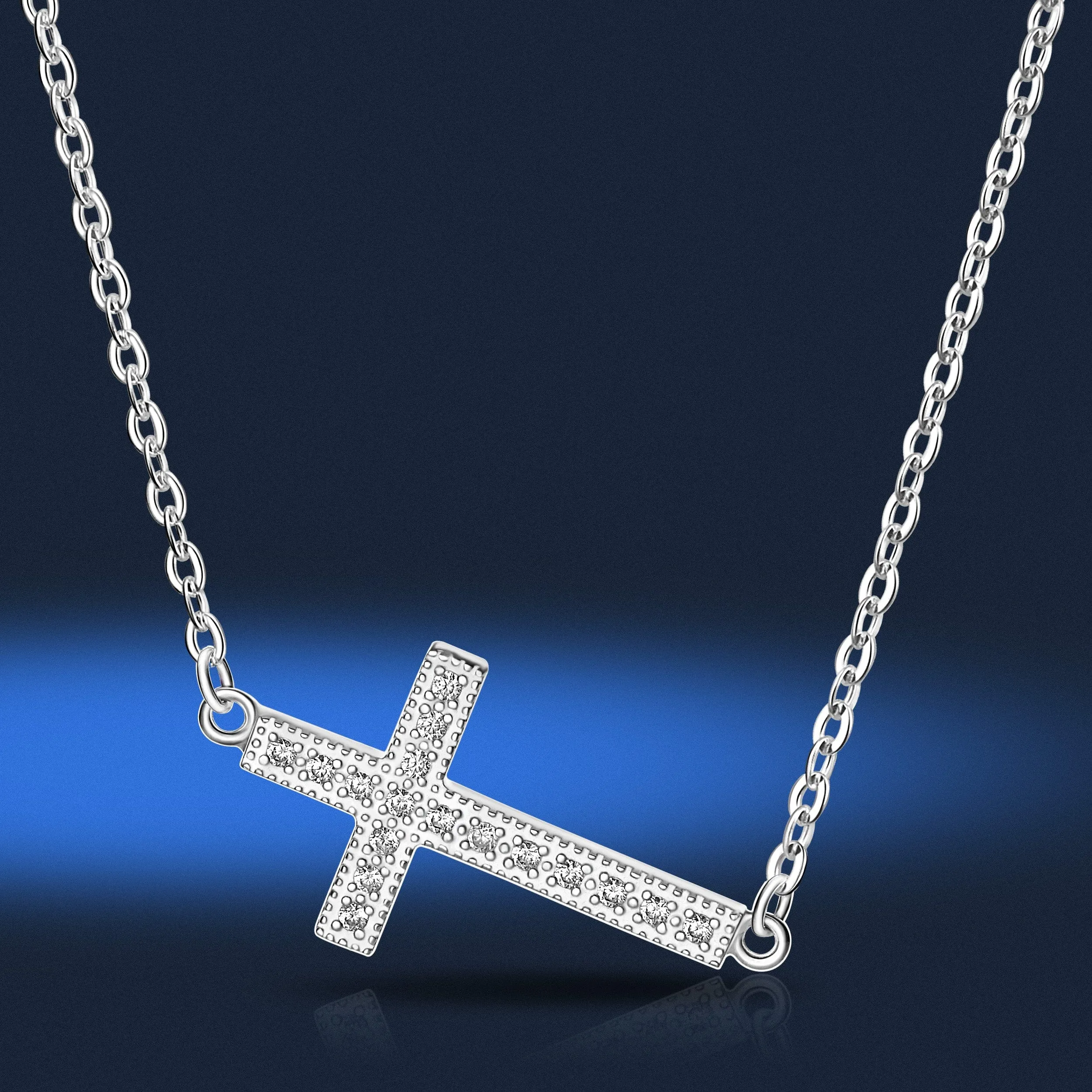 Classic Sideways Cross Necklace Sterling Silver