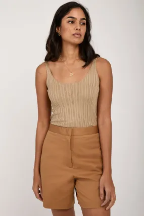 Cotton Silk Knit Tank Top in Sand