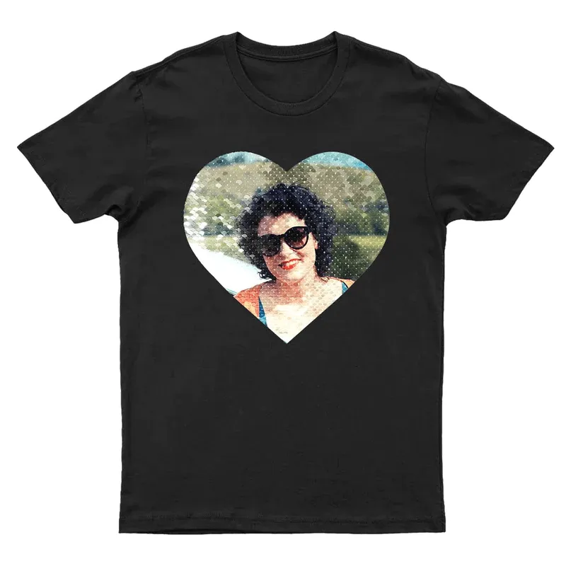 Custom Photo&Text DIY Heart Flip Sequin T-shirt Unisex Shirt Cotton Sequin Tee Mother's Day Gifts