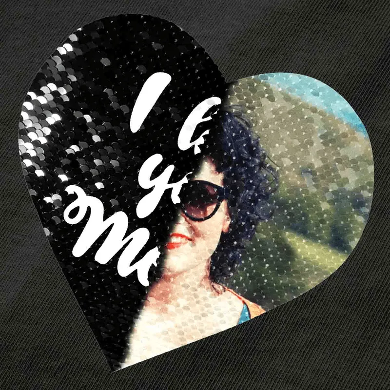 Custom Photo&Text DIY Heart Flip Sequin T-shirt Unisex Shirt Cotton Sequin Tee Mother's Day Gifts