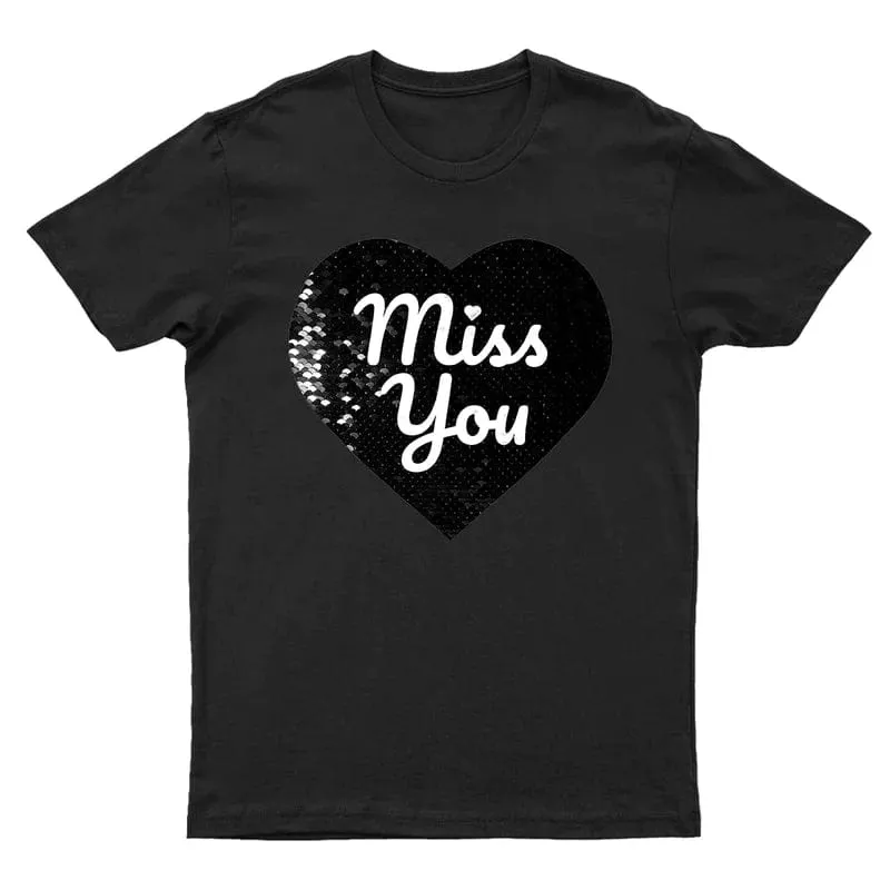 Custom Photo&Text DIY Heart Flip Sequin T-shirt Unisex Shirt Cotton Sequin Tee Mother's Day Gifts