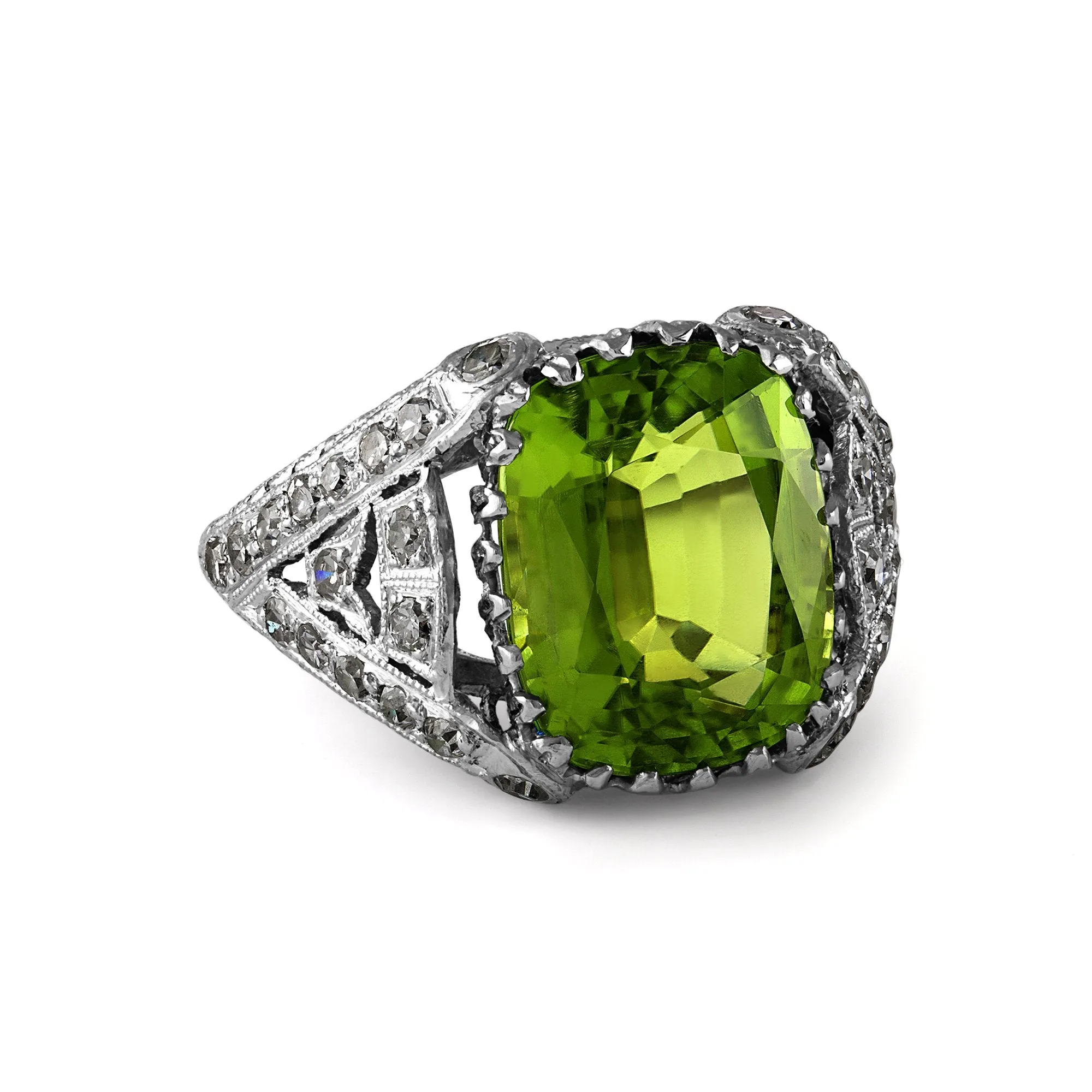 Edwardian GIA 7.87ct PERIDOT & DIAMOND Platinum Antique Vintage Ring